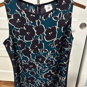 CAbi Floral Sleeveless Blouse in Teal and Black